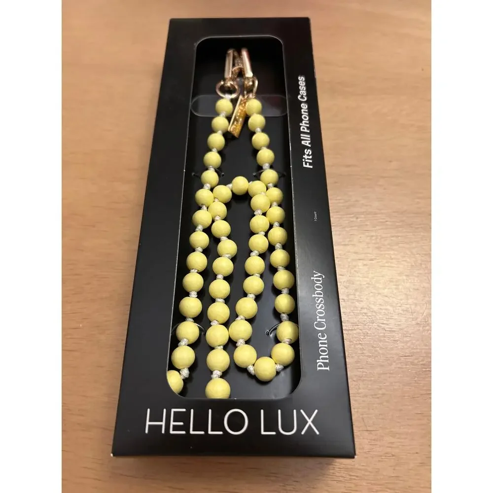 New Hello Lux Wood Bead Cell Phone Crossbody Strap Universal Light Yellow